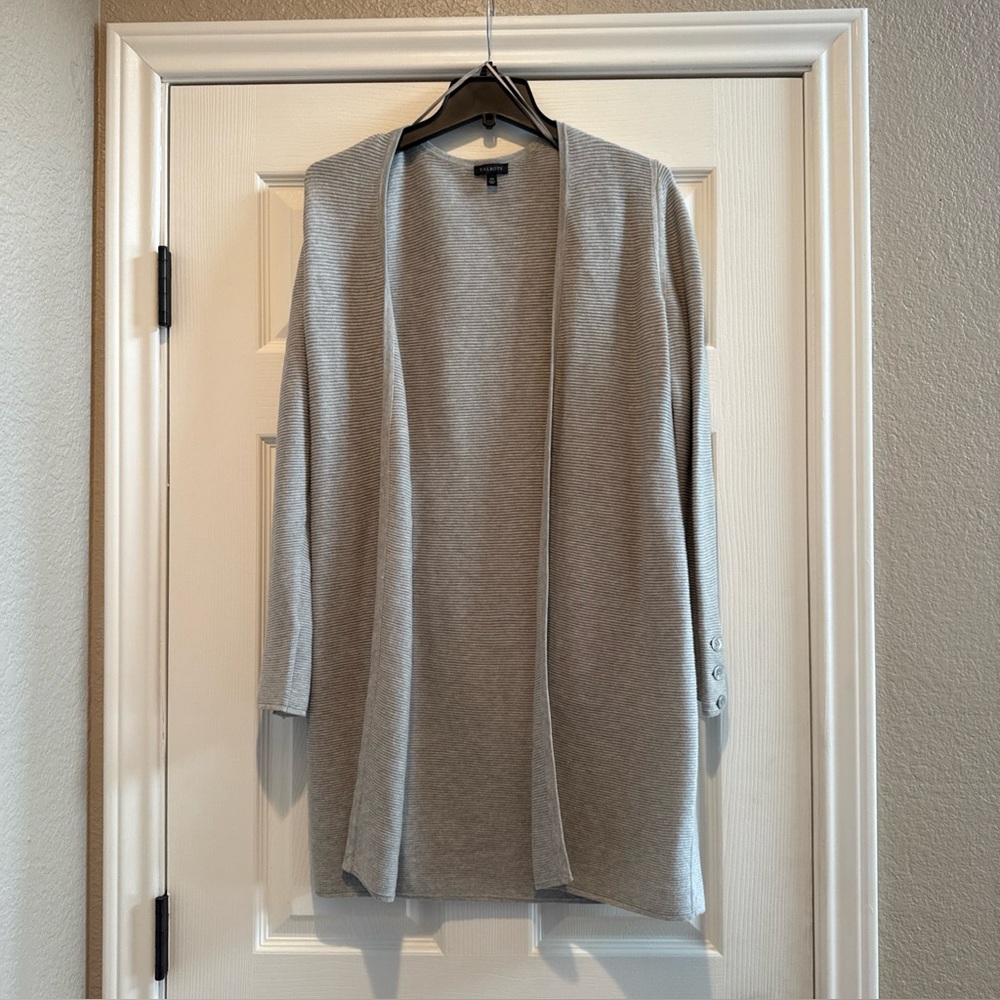 TALBOTS Sweater Womens Heather Gray Modal Blend Open Front Cardigan Ribbed XS